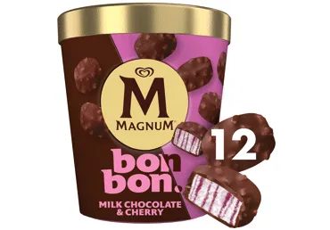 Valgomieji ledai MAGNUM, šokolado ir vyšnių skonio, 168 g