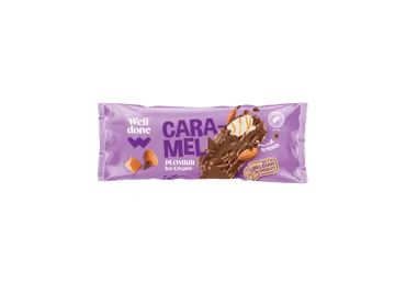 Vaniļas saldējums WELL DONE beļģu šokolādes un karameļu 81g