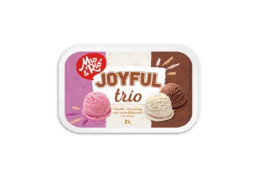 Vanilės, braškių ir kakavos skonio valgomieji ledai MIO&RIO 2l, 1 kg