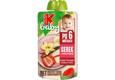 Vanilės sk. obuolių ir ir braškių tyrelė su varške, Kubuš baby, 100g