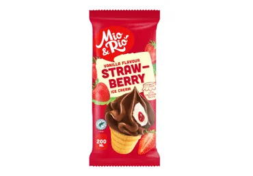 Vaniliniai ledai MIO&RIO su braškiniu įdaru, 96 g