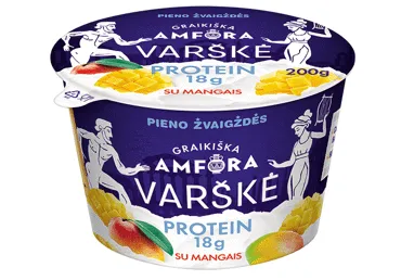 Varškė GRAIKIŠKA AMFORA Protein, 0,8%,  su mangais, be laktozės, 200 g