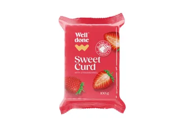 Varškės sūrelis su braškėmis WELL DONE, 7,2 % rieb., 100 g