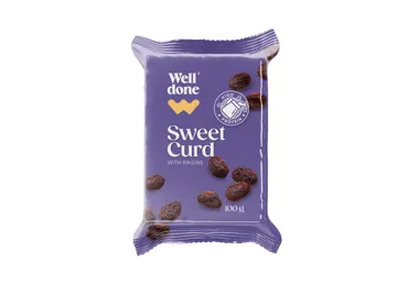 Varškės sūrelis su razinomis WELL DONE, 7,3 % rieb., 100 g