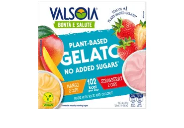 Veganiški valgomieji ledai VALSOIA, braškių ir mangų skonio, 280 g