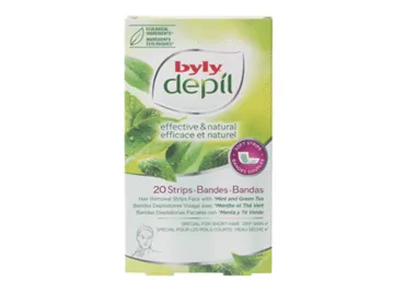 Veido depiliavimo juostelės BYLY DEPIL MINT & GREEN TEA, 20 vnt