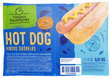 Virtos vištienos dešrainių dešrelės HOT DOG, I r., 910 g