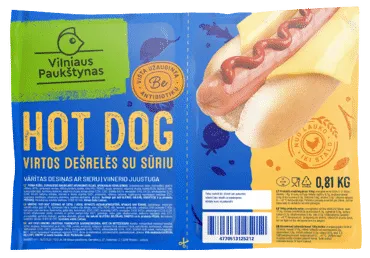 Virtos vištienos dešrainių dešrelės HOT-DOG su sūriu, I r., 810 g