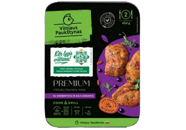 Viščiukų šlaunelių mėsa PREMIUM su serbentais, ožerškių uog., 500 g