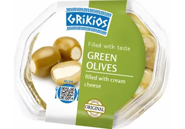 Pildītas zaļās olīvas GRIKIOS ar sieru, 200g