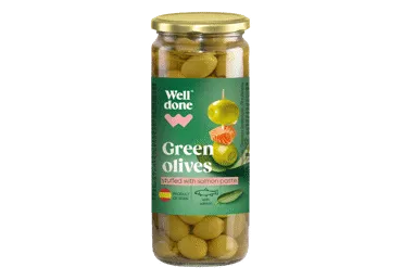 Žaliosios alyvuogės WELL DONE, įdarytos lašiša, 235 g