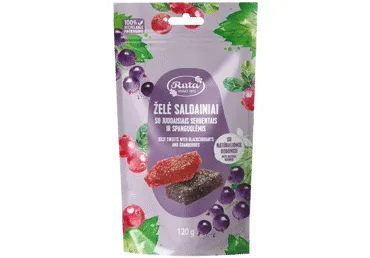 Želė saldainiai su juodaisiais serbentais ir spanguolėmis RŪTA, 120 g