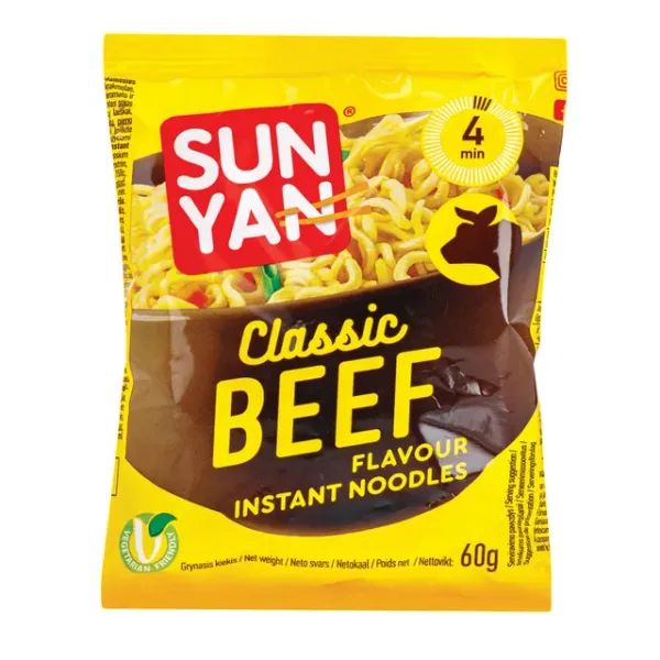 Ātri pagatavojamas nūdeles SUN YAN ar liellopa garšu 60g