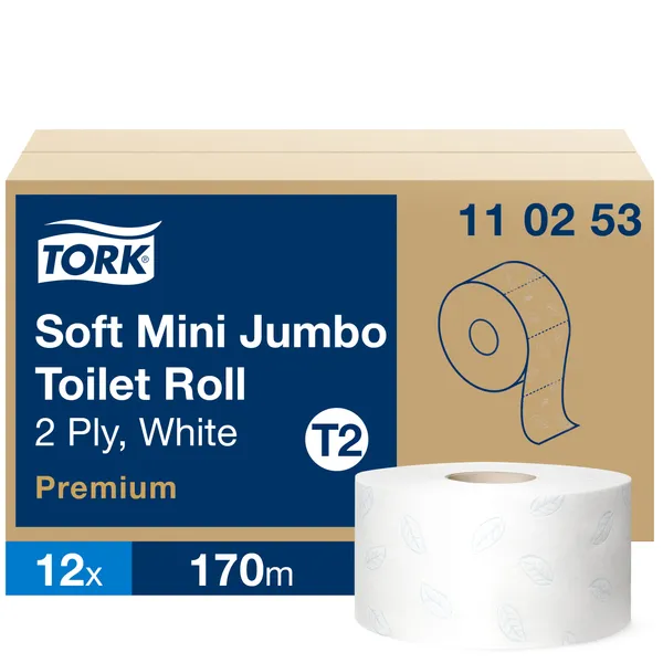 Tualetes papīrs TORK Premium Soft T2 Mini Jumbo, 2 slāņi, 170m, 850 loksnes, 110253