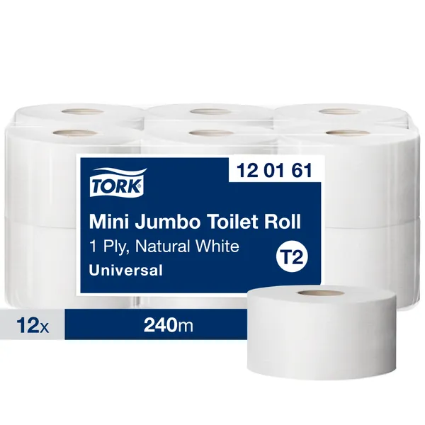 120161 Tualetinis popierius TORK T2 Universal Mini Jumbo, 1 sl., pilkos sp., 240 m