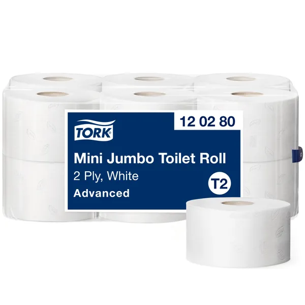 120280 Tualetinis popierius TORK T2 Advanced Mini Jumbo, 2 sl., baltos sp., 170 m