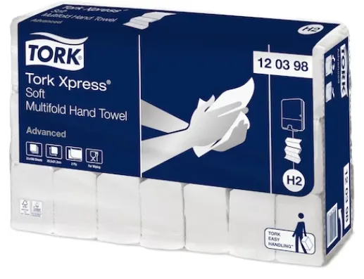 120398 Popieriniai rankšluoščiai TORK H2 Xpress Multifold Soft, 2 sl., baltos sp., 180 serv.