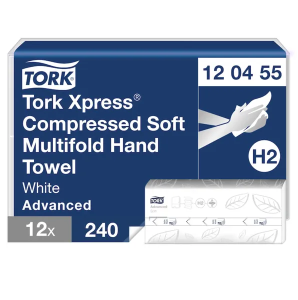 120455 Popieriniai rankšluosčiai TORK H2 Xpress Multifold, 2 sl., baltos sp., 240 serv.