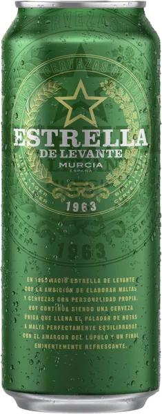 Alus ESTRELLA De Levante, šviesus, 4,8%, 0,5 l, skardinė