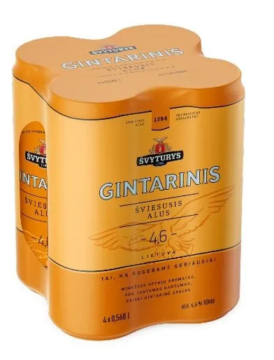Alus ŠVYTURYS Gintarinis, 4,6 %,  pak. 4 x 0,568 L, skardinės D