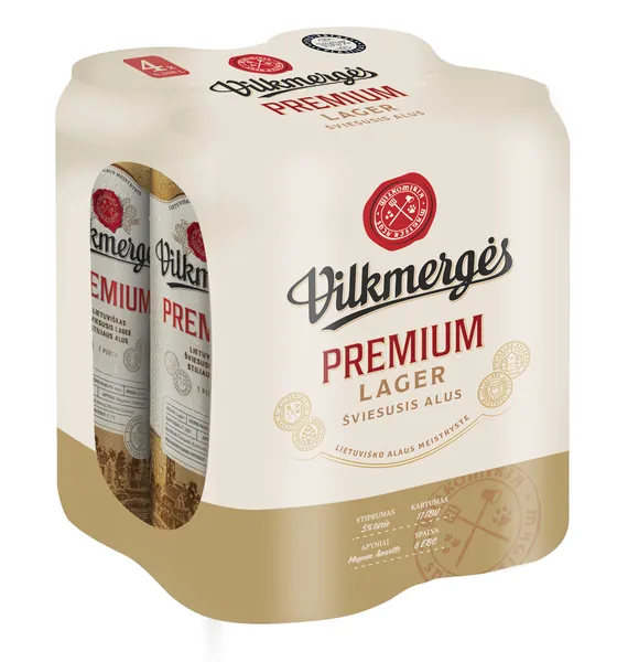Alus VILKMERGĖS, Premium, 4x0,568l, 5%, skardinė