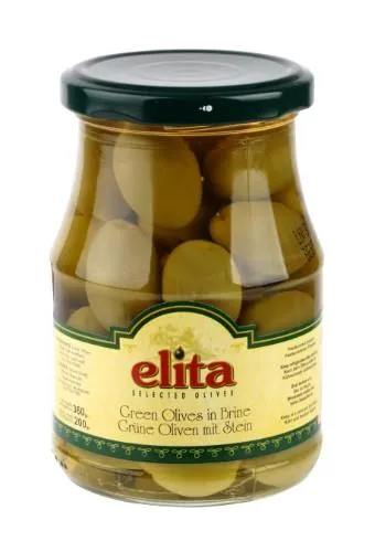Zaļās olīvas veselas ELITA, 370g/190g
