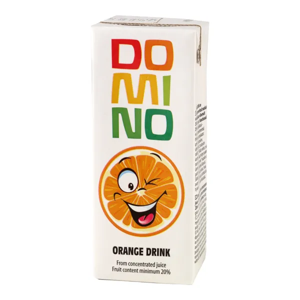 Apelsinų sulčių gėrimas DOMINO,  su šiaudeliu, 200 ml