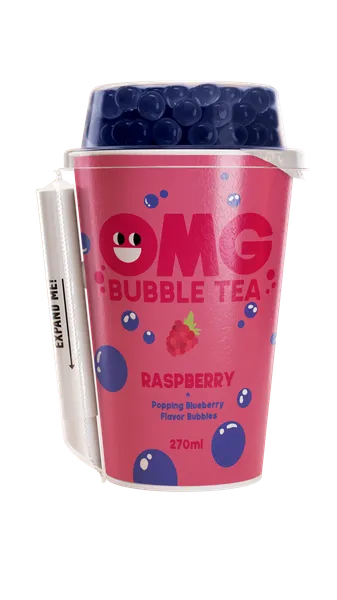 Arbatos gėrimas OMG, aviečių skonio su mėlynių burbuliukais, 270 ml