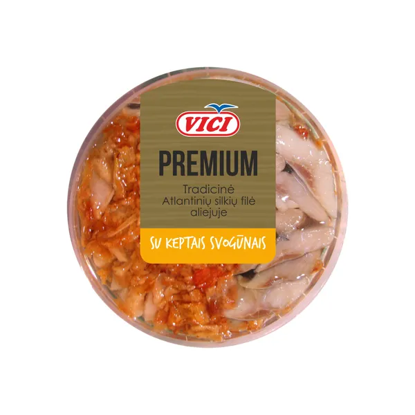 Atlantinių silkių filė gabaliukai su kepintais svogūnais aliejuje 210g
