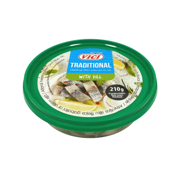 Atlantinių silkių filė gabaliukai su krapais aliejuje 210g