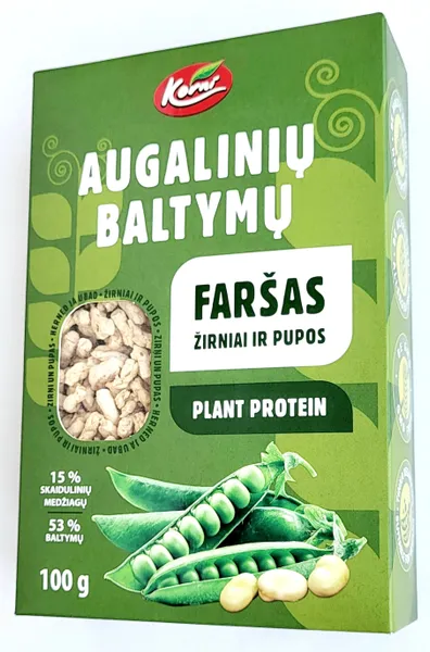 Augalinių baltymų faršas KORNI iš žirnių ir pupų baltymų koncentrato, 100 g