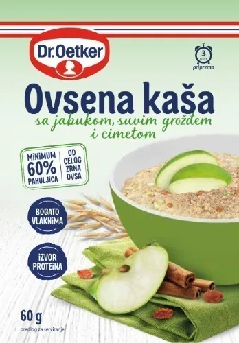 DR. OETKER auzu pārslu putra ar āboliem, kanēli un rozīnēm 60g