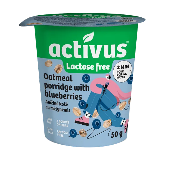 Avižinių dribsnių košė ACTIVUS su mėlynėmis, indelis, 50g