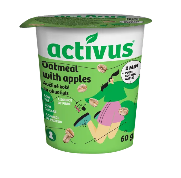 Avižinių dribsnių košė ACTIVUS, su obuoliais, 60 g