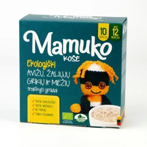Avižų, žaliųjų grikių ir miežių traiškyti grūdai MAMUKO , nuo 12 mėnesių, 240 g