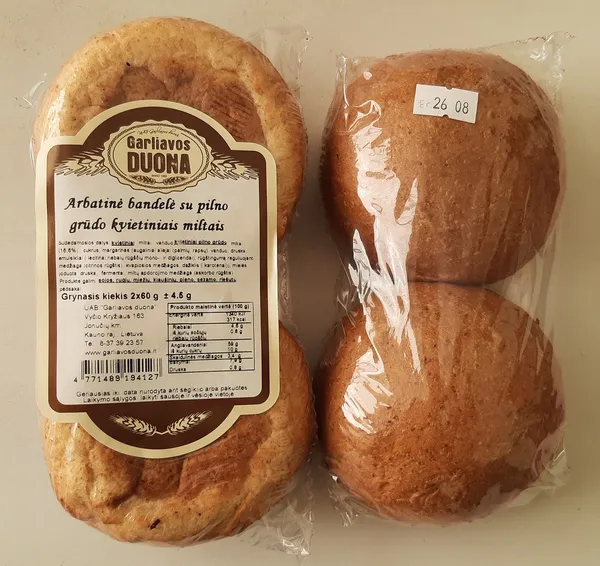 Bandelė arbatinė su pilno grūdo kvietiniais miltais 2*60g