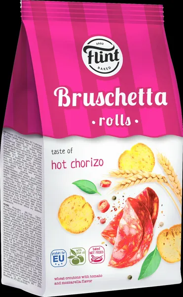Sausmaizītes FLINT Bruschetta rolls, ar pikanto Chorizo garšu, 65g