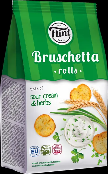Sausmaizītes FLINT Bruschetta rolls, ar skāba krējuma un garšaugu garšu, 65g