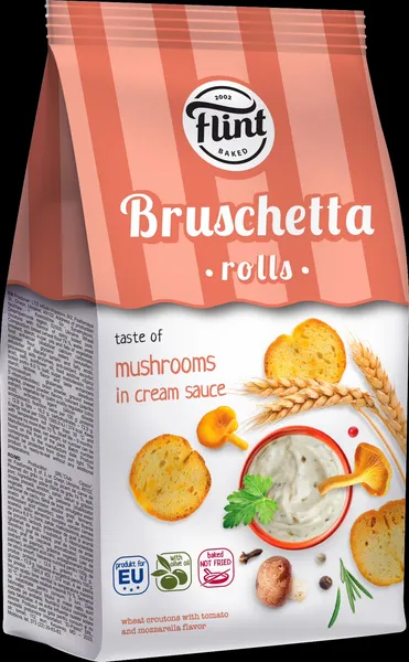 Sausmaizītes FLINT Bruschetta rolls, ar sēņu garšu krēmīgā mērcē, 65g