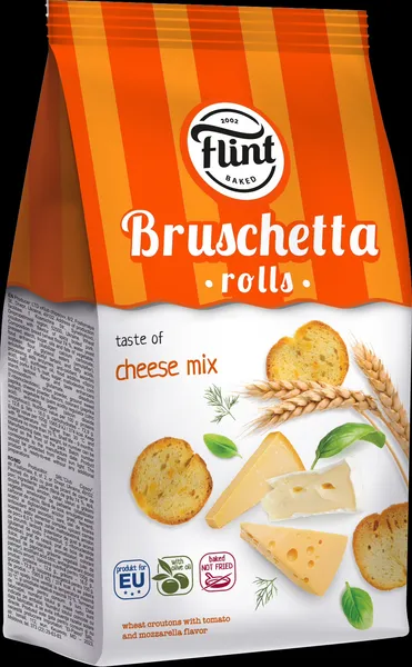 Sausmaizītes FLINT Bruschetta rolls, ar dažādu siera garšu, 65g