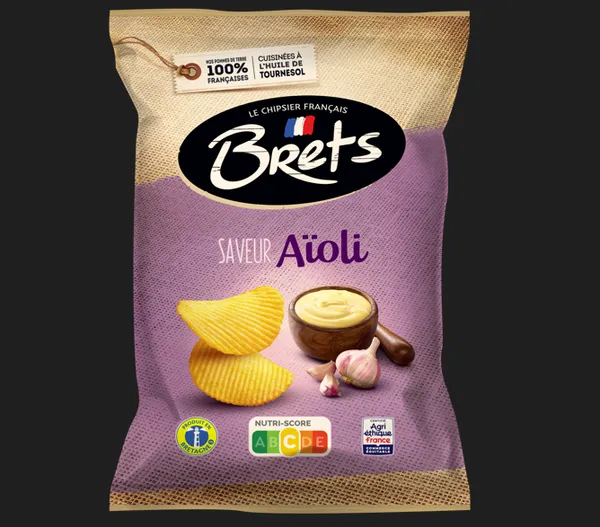 Bulvių traškučiai BRETS, Aioli česnakų padažo skonio, 125g