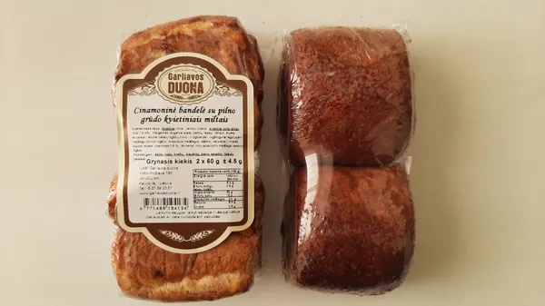 Cinamoninė bandelė su pilno grūdo kvietiniais miltais 2x60g