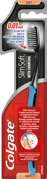 Dantų šepetėlis COLGATE Slim Soft Charcoal + Cup