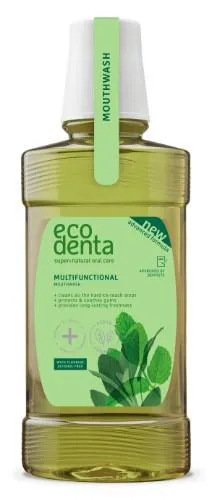 Daugiafunkcis burnos skalavimo skystis ECODENTA su šalavijų, alavijų ekstraktais ir mėtų aliej.250ml
