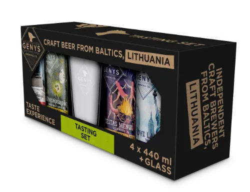 Degustacinis alaus rinkinys GENYS, 4,5 %, 3,5 %, 6 %, 4,5 % x 0,44 l + Taurė