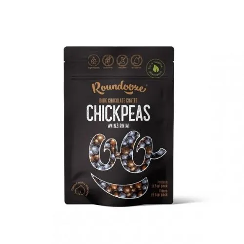 Dekoratyvūs skrudinti avinžirniai ROUNDOOZE, juodame šokolade, 150 g