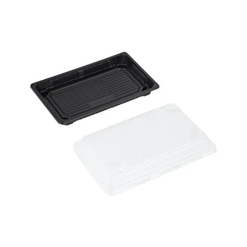 Dėžutė SUSHI, su dangteliu, juoda/skaidri, PS/OPS, 220 x 140 x 40 mm, 500 ml, 63 vnt