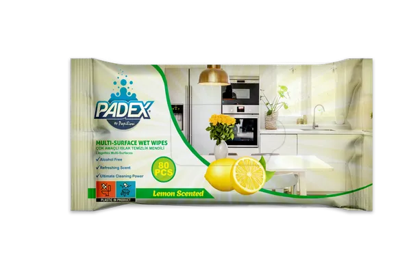 Drėgnos servetėlės įvairių paviršių valymui PADEX 80 vnt.