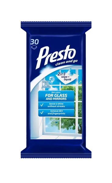 Tīrīšanas salvetes PRESTO CLEAN, stiklam, 30gab