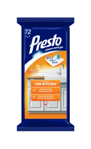 Tīrīšanas salvetes PRESTO CLEAN, virtuvei, 72gab